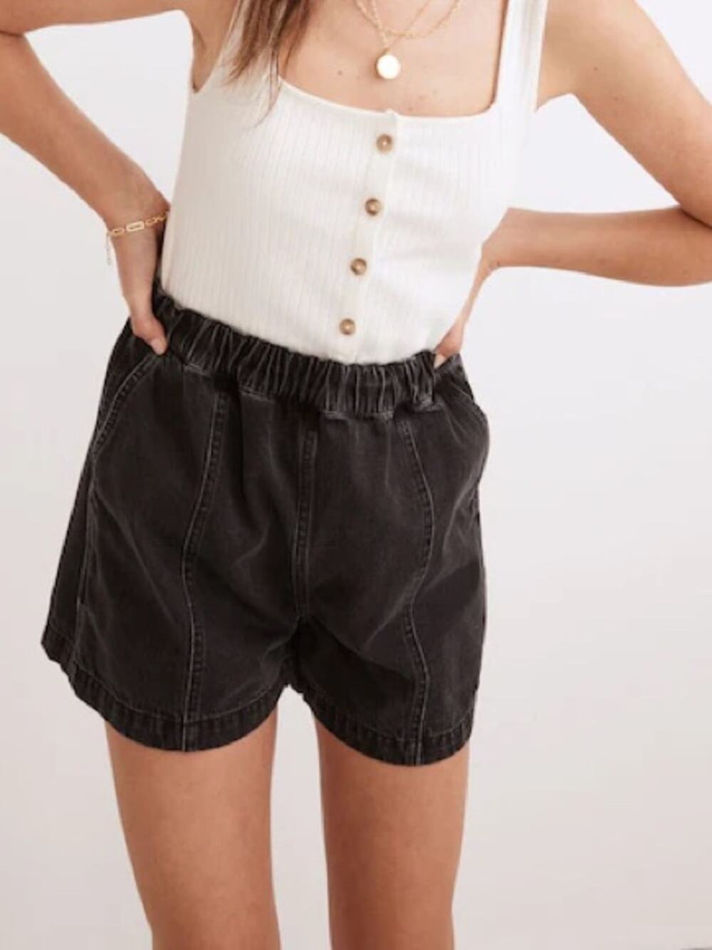 Madewell Tencel Denim Easy Pull-On Shorts Lunar Wash Black Size XXS